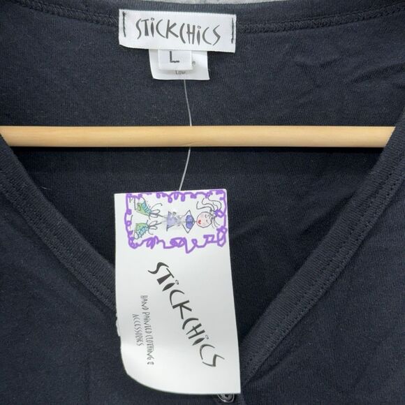 Stick Chics Cardigan Womens L Black Button Hand Painted USA City Art Teacher NWT - Picture 2 of 8